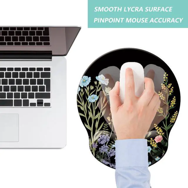 Alt view image 7 of 7 - Mouse Pad with Wrist Support, Ergonomic Mouse Pad with Memory Foam Wrist Rest Cushion, Non-Slip Rubber Base Gaming Mice Pad for Home Office Computer Laptop, Flowers Black
