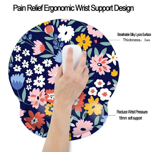 Alt view image 4 of 7 - Memory Foam Wrist Support Mouse Pad Comfortable Padded Wrist Mousepads 9in X10in Desktop Notebook Mouse Mat (Vibrant Flower Foam)