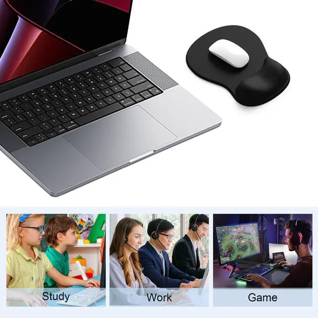 Alt view image 7 of 7 - Ergonomic Mouse Pad with Gel Wrist Support, Comfortable Wrist Rest Mousepad with Non-Slip PU Base for Pain Relief, Desk, Home & Office(Black)