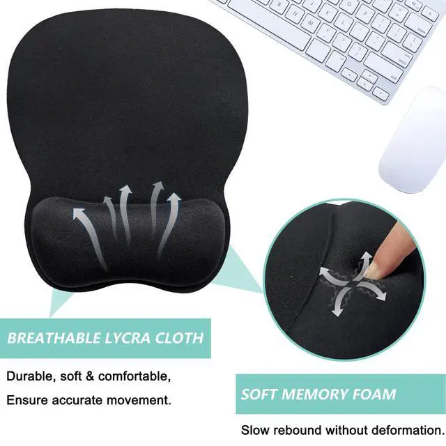 Alt view image 3 of 7 - Mouse Pad with Wrist Support, Ergonomic Mousepad with Comfortable Memory Foam Wrist Rest Cushion, Relieve Wrist Pain, Non-Slip Rubber Base Gaming Mice Pad for Home Office Computer Laptop, Black