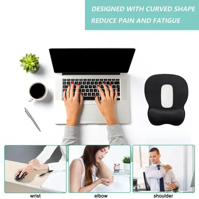 Alt view image 5 of 7 - Mouse Pad with Wrist Support, Ergonomic Mousepad with Comfortable Memory Foam Wrist Rest Cushion, Relieve Wrist Pain, Non-Slip Rubber Base Gaming Mice Pad for Home Office Computer Laptop, Black