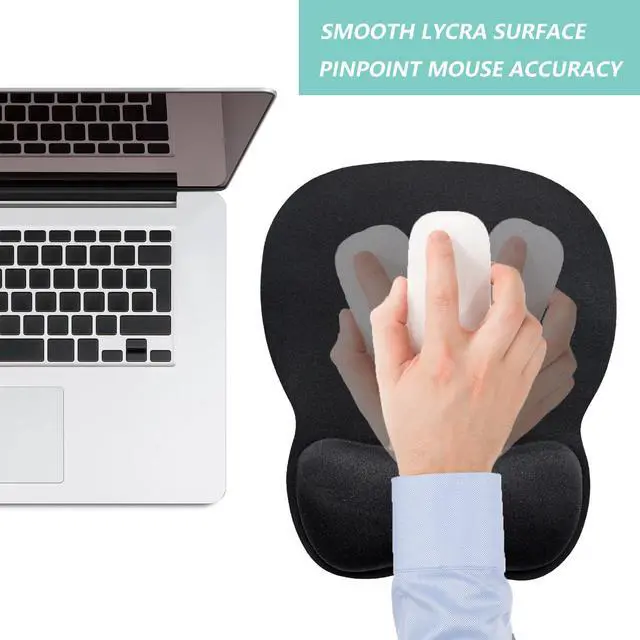 Alt view image 7 of 7 - Mouse Pad with Wrist Support, Ergonomic Mousepad with Comfortable Memory Foam Wrist Rest Cushion, Relieve Wrist Pain, Non-Slip Rubber Base Gaming Mice Pad for Home Office Computer Laptop, Black