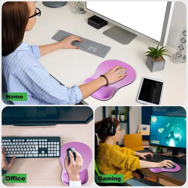 Alt view image 7 of 7 - Mouse Pad Wrist Support, Ergonomic Mousepad with Memory Foam Wrist Rest Cushion, Non-Slip Rubber Base Gaming Mouse Pad for Pain Relief and Easy Typing, Home Office Laptop, Gradient Purple