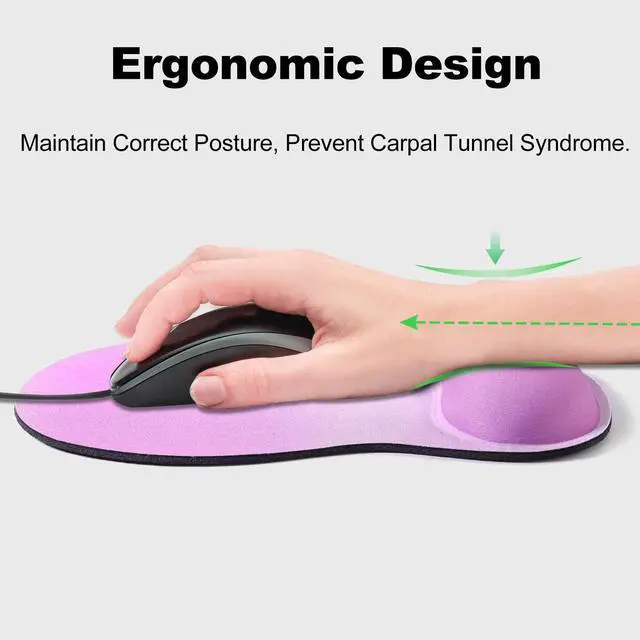 Alt view image 2 of 7 - Mouse Pad Wrist Support, Ergonomic Mousepad with Memory Foam Wrist Rest Cushion, Non-Slip Rubber Base Gaming Mouse Pad for Pain Relief and Easy Typing, Home Office Laptop, Gradient Purple