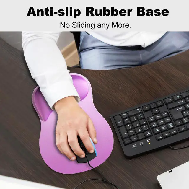 Alt view image 4 of 7 - Mouse Pad Wrist Support, Ergonomic Mousepad with Memory Foam Wrist Rest Cushion, Non-Slip Rubber Base Gaming Mouse Pad for Pain Relief and Easy Typing, Home Office Laptop, Gradient Purple