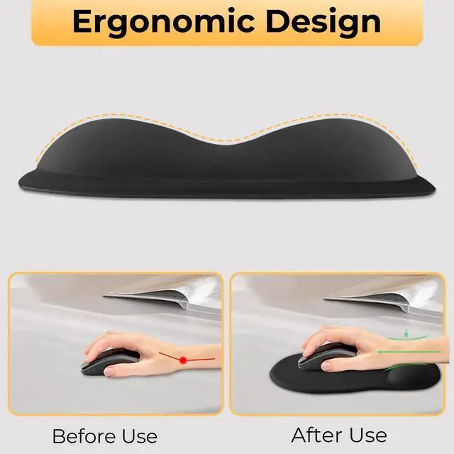 Alt view image 2 of 7 - Gel Mouse Pad with Wrist Support, Ergonomic Mousepad with Wrist Rest, Gaming Mouse Pad with Soft Cushion & Non-Slip PU Base & Concave Design & Pain Relief, for Home Office Computer Laptop, Black