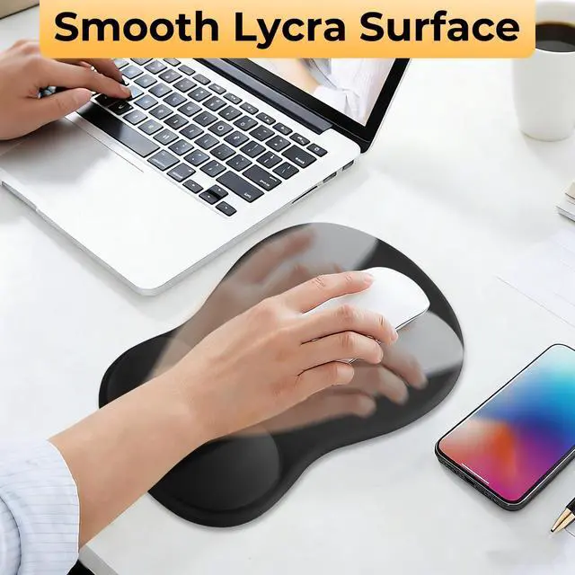 Alt view image 3 of 7 - Gel Mouse Pad with Wrist Support, Ergonomic Mousepad with Wrist Rest, Gaming Mouse Pad with Soft Cushion & Non-Slip PU Base & Concave Design & Pain Relief, for Home Office Computer Laptop, Black