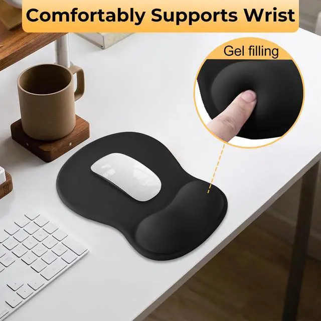 Alt view image 4 of 7 - Gel Mouse Pad with Wrist Support, Ergonomic Mousepad with Wrist Rest, Gaming Mouse Pad with Soft Cushion & Non-Slip PU Base & Concave Design & Pain Relief, for Home Office Computer Laptop, Black