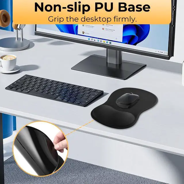 Alt view image 5 of 7 - Gel Mouse Pad with Wrist Support, Ergonomic Mousepad with Wrist Rest, Gaming Mouse Pad with Soft Cushion & Non-Slip PU Base & Concave Design & Pain Relief, for Home Office Computer Laptop, Black