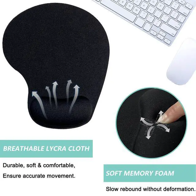 Alt view image 3 of 7 - Mouse Pad with Wrist Support, Ergonomic Mouse Pads with Memory Foam Wrist Rest, Easy Typing Pain Relief, Comfortable Home Office Computer Wrist Support Pads for Working Studying Gaming, Black