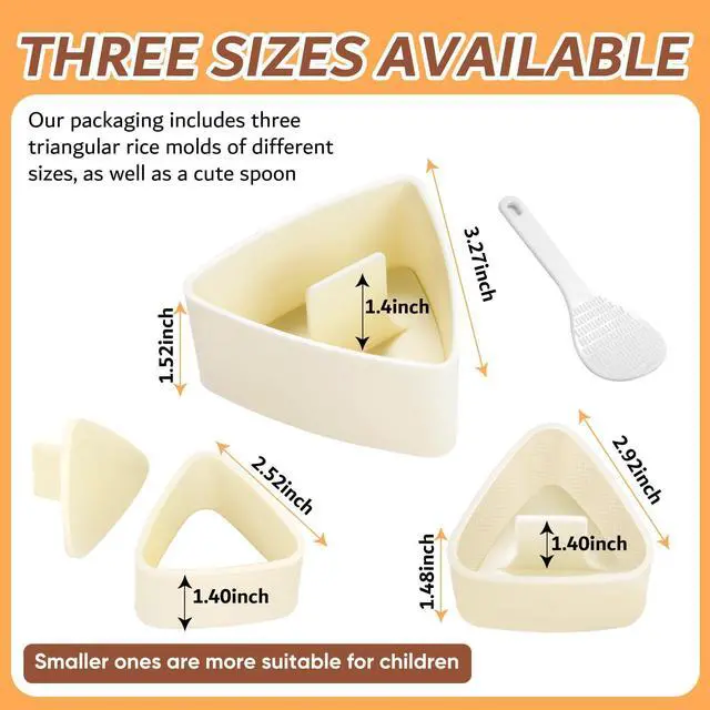 Alt view image 2 of 7 - Onigiri Mold Triangle Set, 3 Pack Rice Ball Mold Sushi Maker (Large, Medium, Small), DIY Sushi Making Kit, Easy to Use (Beige)