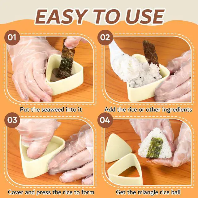 Alt view image 3 of 7 - Onigiri Mold Triangle Set, 3 Pack Rice Ball Mold Sushi Maker (Large, Medium, Small), DIY Sushi Making Kit, Easy to Use (Beige)