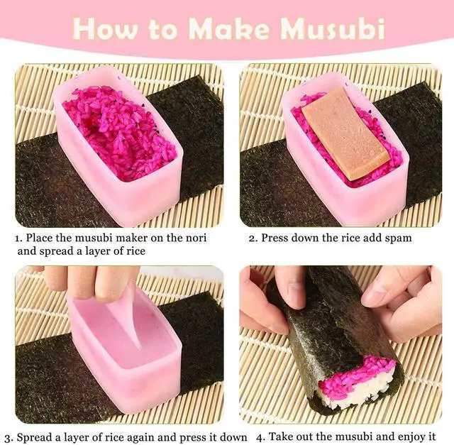 Alt view image 2 of 7 - 7 Pcs Onigiri Rice Ball Mold Maker Kit, Musubi Press, Classic Triangle Shake Sushi Roller Mat Tool for Kids Bento Lunch and Home DIY, Non-stick, BPA-Free