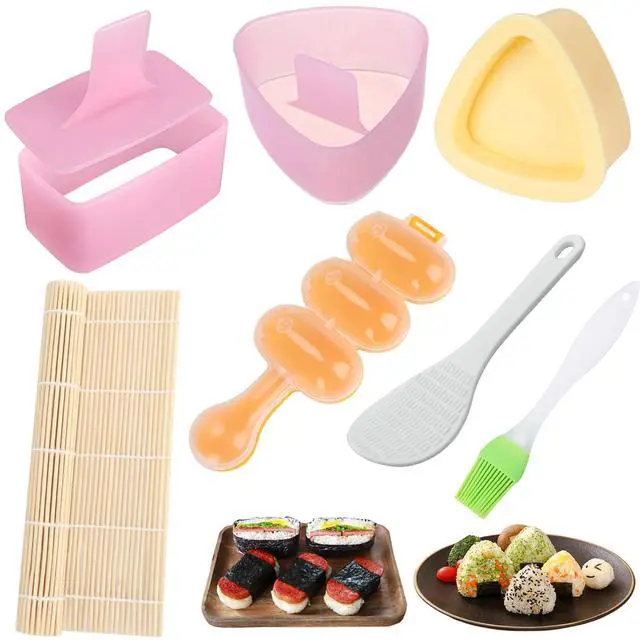 Main image of 7 Pcs Onigiri Rice Ball Mold Maker Kit, Musubi Press, Classic Triangle Shake Sushi Roller Mat Tool for Kids Bento Lunch and Home DIY, Non-stick, BPA-Free