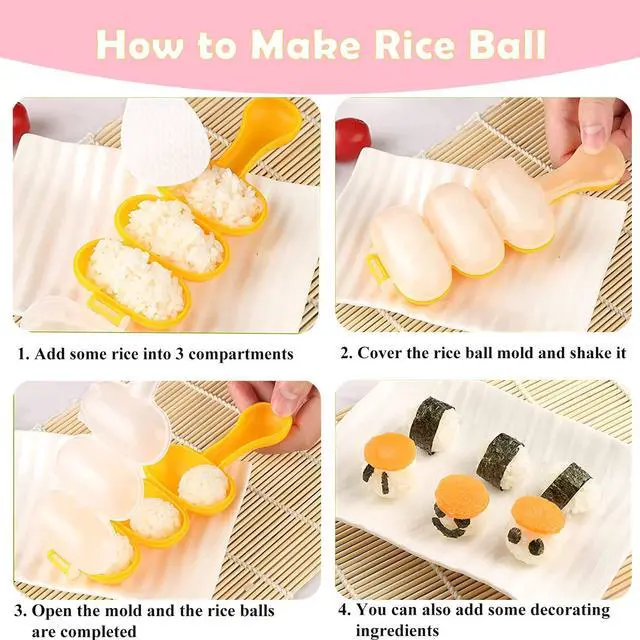 Alt view image 3 of 7 - 7 Pcs Onigiri Rice Ball Mold Maker Kit, Musubi Press, Classic Triangle Shake Sushi Roller Mat Tool for Kids Bento Lunch and Home DIY, Non-stick, BPA-Free
