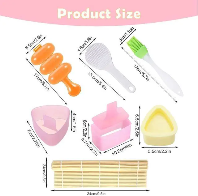 Alt view image 7 of 7 - 7 Pcs Onigiri Rice Ball Mold Maker Kit, Musubi Press, Classic Triangle Shake Sushi Roller Mat Tool for Kids Bento Lunch and Home DIY, Non-stick, BPA-Free