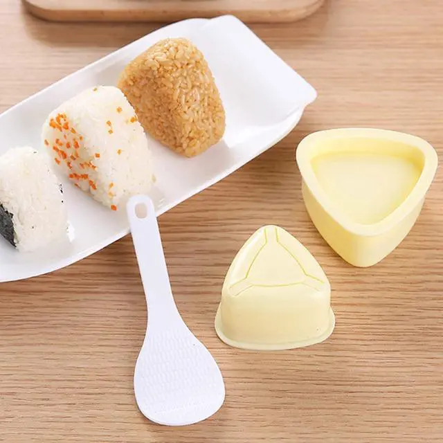 Alt view image 4 of 7 - Onigiri Mold Triangle, 3 Pieces Musubi Press Mold Rice Ball Makers, Triangle Sushi Maker for Bento or Japanese Boxed Meal Musubi Press by (Beige)