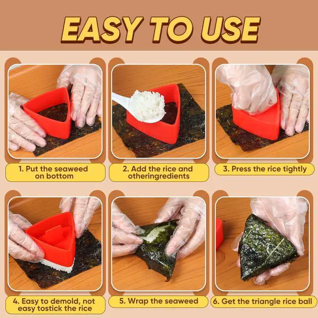 Alt view image 4 of 7 - Onigiri Mold, Musubi Press, 4 Pack Triangle Onigiri Rice Ball Mold Musubi Maker, Sushi Making Kit for Beginners