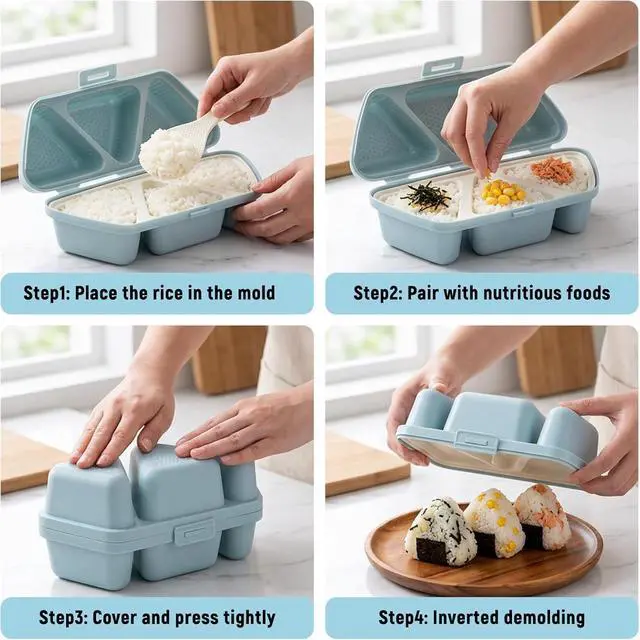 Alt view image 5 of 7 - 6 in 1 Onigiri Mold, Triangular Sushi Mold, Rice Ball Maker Mold, Musubi Press Mold, Multifunctional Rice Shaper Mold, Onigiri Maker for Home DIY (Blue)