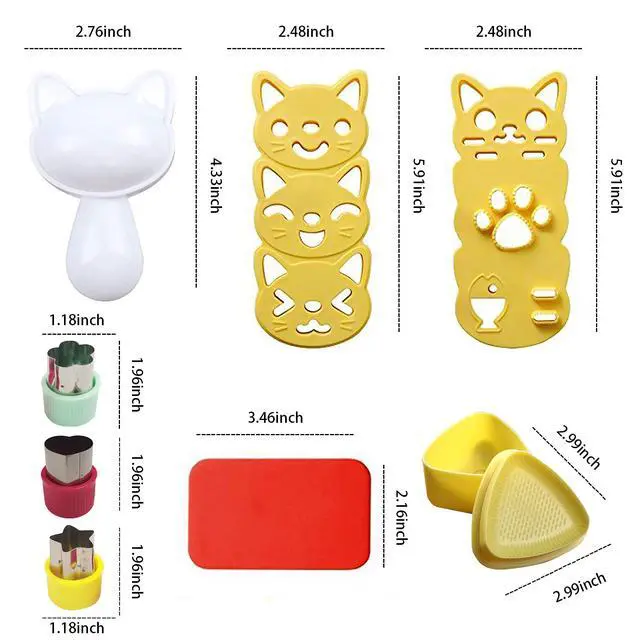 Alt view image 2 of 7 - Cute Cat Rice Ball Molds 6 Sets Sushi Molds Bento Accessories Kits with 3PCS Vegetable Fruit Cutter Shapes and 1PC Gimbap Mold Triangle for Nori Rice Making DIY Bento Box Picnic Tools