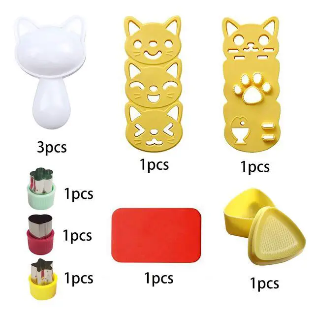 Alt view image 3 of 7 - Cute Cat Rice Ball Molds 6 Sets Sushi Molds Bento Accessories Kits with 3PCS Vegetable Fruit Cutter Shapes and 1PC Gimbap Mold Triangle for Nori Rice Making DIY Bento Box Picnic Tools