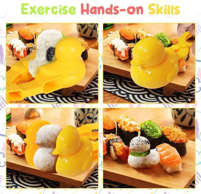 Alt view image 6 of 7 - Duck Rice Mold 4 Pcs Rice Duck Mold DIY 3D Animal Shapes Sushi Rice Molds for Sushi Making(Dinosaur+Love Shape+Duck+Snowflake), Blue Bear