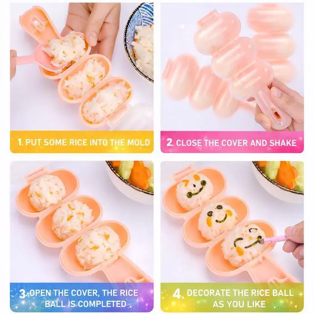 Alt view image 3 of 7 - Rice Ball Mold Set, 2 Pack DIY Rice Shakers with Mini Paddles, Round Onigiri Maker Mould for Bento, Sushi, Kids Lunch, Food Shaping Kitchen Tool