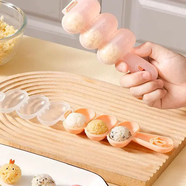 Alt view image 6 of 7 - Rice Ball Mold Set, 2 Pack DIY Rice Shakers with Mini Paddles, Round Onigiri Maker Mould for Bento, Sushi, Kids Lunch, Food Shaping Kitchen Tool