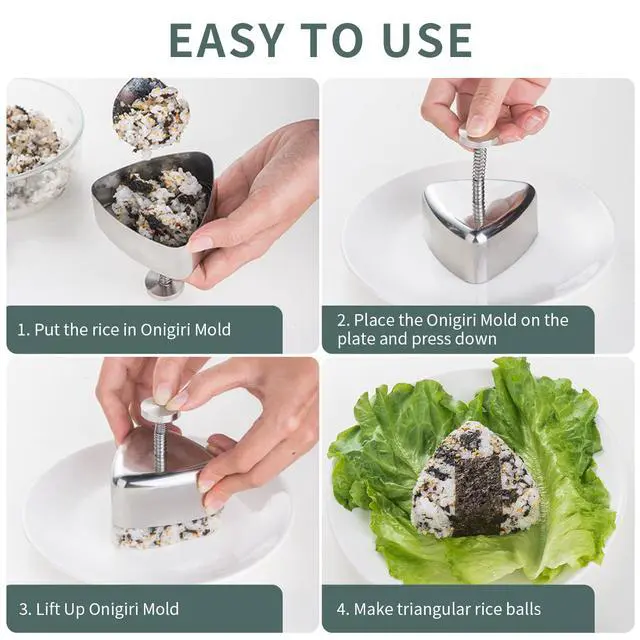 Alt view image 5 of 6 - Onigiri Mold, Stainless Steel Rice Ball Mold Sushi Maker, Classic Triangle Spam Musubi Mold for Kids Lunch Bento and Home DIY