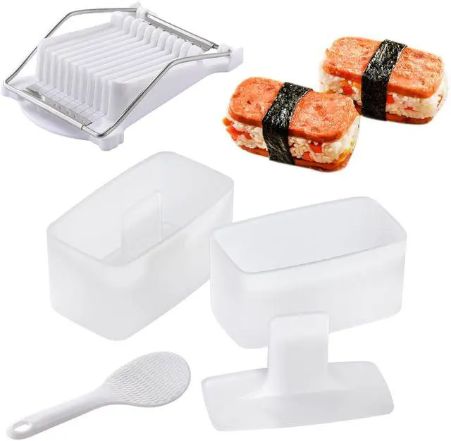 Main image of Musubi Press Molds, Musubi Mold Kit with Luncheon Meat Slicer and Rice Paddle, Sturdy and Easy to Make Musubi at Home for Bento, Snacks, Party and Picnic