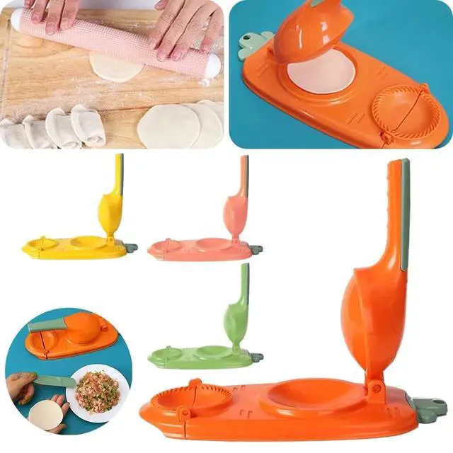 Alt view image 2 of 6 - 2 In 1 Dumpling Maker Press Kitchen Empanada Maker Press Mold Manual Pastry Dumpling Wrapper Machine for Chinese Food, Empanada, Ravioli, Pierogi, Hand Pie (Pink)