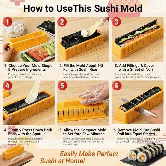 Alt view image 4 of 6 - Sushi Maker, Round Sushi DIY Mold Set, Easy Sushi Making Kit for Beginners, Food Grade Sushi Rolling Tool, Quick Press Design for Home Kitchen, Family Dinner, Party & Daily Bento Making