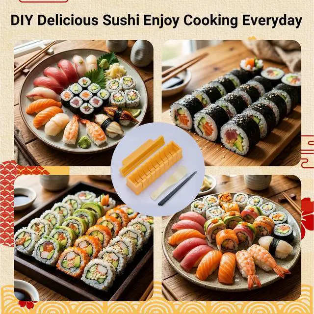 Alt view image 5 of 6 - Sushi Maker, Round Sushi DIY Mold Set, Easy Sushi Making Kit for Beginners, Food Grade Sushi Rolling Tool, Quick Press Design for Home Kitchen, Family Dinner, Party & Daily Bento Making