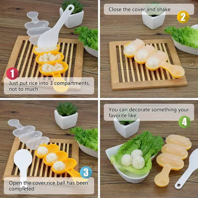 Alt view image 2 of 7 - Rice Ball Mold,Rice Ball Shaker, Ball Shaped Kitchen Tools DIY Lunch, Maker Mould Food Decor for Kids, Mold With a Mini Rice Scoopyellow