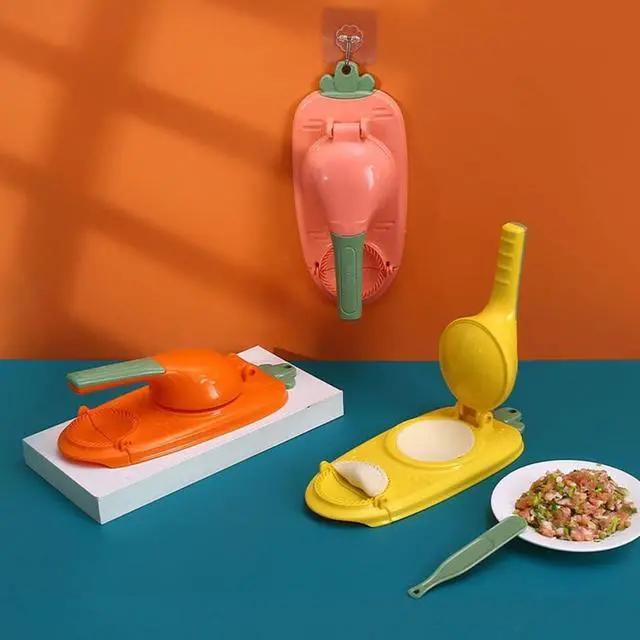Alt view image 4 of 6 - 2 In 1 Dumpling Maker Press Kitchen Empanada Maker Press Mold Manual Pastry Dumpling Wrapper Machine for Chinese Food, Empanada, Ravioli, Pierogi, Hand Pie (Pink)