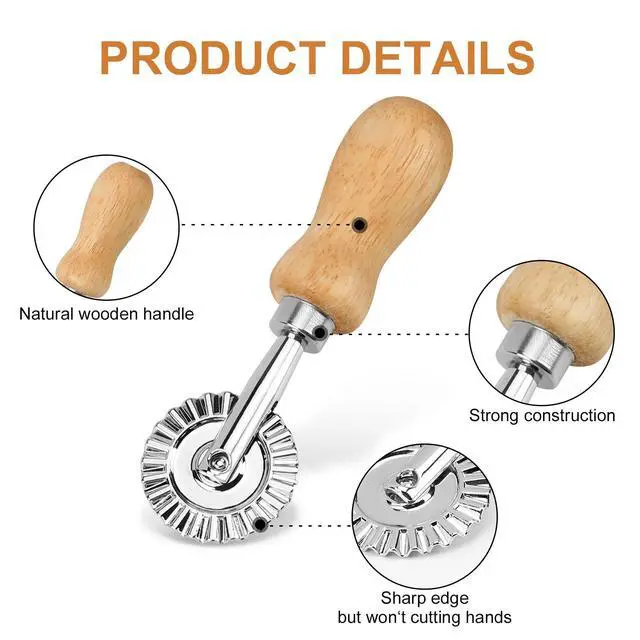 Alt view image 4 of 7 - Ravioli Stamp Maker Cutter with Roller Wheel (Set of 4), Wooden Handle and Fluted Edge, for Ravioli, Pasta, Dumplings Lasagna, Pierogi