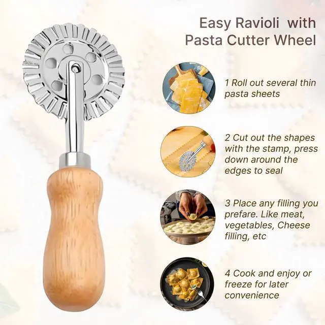 Alt view image 4 of 5 - Pasta Cutter Wheel Ravioli Crimper Pizza Dough Cookie Cutting Wheel Dumpling Noodle Making Roller Durable Zinc Alloy Kitchen Tool for Baking Cooking