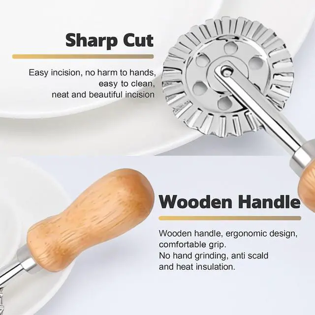 Alt view image 3 of 5 - Pasta Cutter Wheel Ravioli Crimper Pizza Dough Cookie Cutting Wheel Dumpling Noodle Making Roller Durable Zinc Alloy Kitchen Tool for Baking Cooking