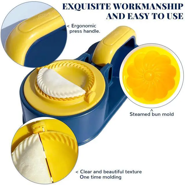 Alt view image 6 of 7 - 3 In 1 Dumpling Maker Press Kitchen Empanada Maker Press Baozi Bun Mold Manual Pastry Dumpling Wrapper Machine for Chinese Food, Empanada, Ravioli, Pierogi, Hand Pie (Light Blue)