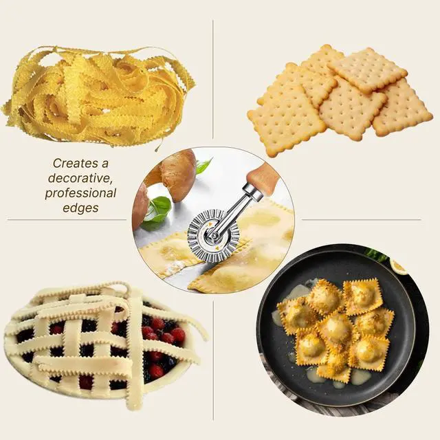 Alt view image 5 of 5 - Pasta Cutter Wheel Ravioli Crimper Pizza Dough Cookie Cutting Wheel Dumpling Noodle Making Roller Durable Zinc Alloy Kitchen Tool for Baking Cooking