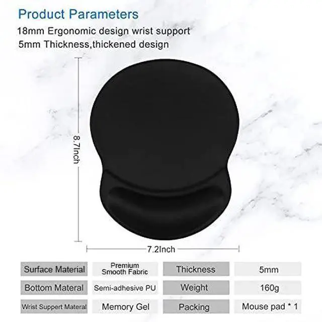 Alt view image 5 of 7 - Ergonomic Mouse Pad with Gel Wrist Rest Support Gaming Small Wrist Rest Smooth Surface Non-Slip PU Base Comfortable Office Supplies Pain Relief, 8.7 x 7.2 inches, Black