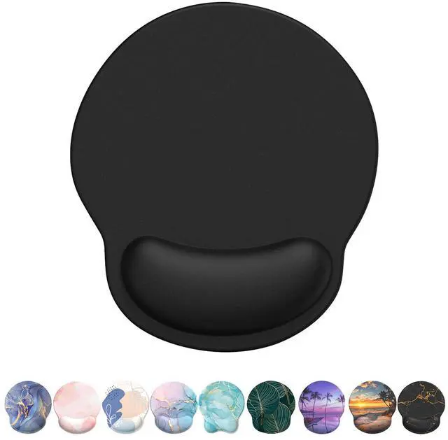 Main image of Mouse Pad with Wrist Rest, Comfortable Computer Mousepad with Gel Wrist Support Smooth Surface and Non-Slip PU Base for Pain Relief, Laptop, Office & Home (Black)