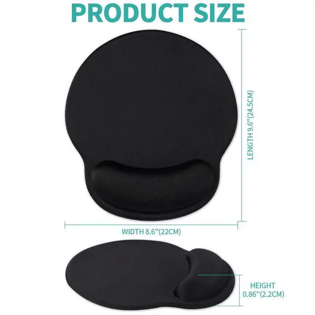 Alt view image 7 of 7 - Mouse Pad with Wrist Rest, Comfortable Computer Mousepad with Gel Wrist Support Smooth Surface and Non-Slip PU Base for Pain Relief, Laptop, Office & Home (Black)