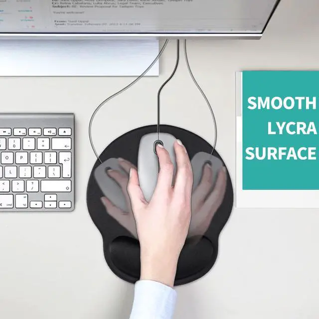 Alt view image 5 of 7 - Mouse Pad with Wrist Rest, Comfortable Computer Mousepad with Gel Wrist Support Smooth Surface and Non-Slip PU Base for Pain Relief, Laptop, Office & Home (Black)