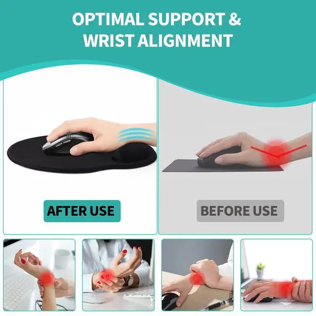 Alt view image 4 of 7 - Mouse Pad with Wrist Rest, Comfortable Computer Mousepad with Gel Wrist Support Smooth Surface and Non-Slip PU Base for Pain Relief, Laptop, Office & Home (Black)