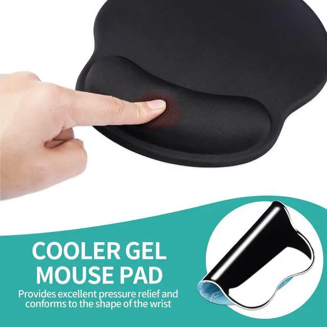 Alt view image 6 of 7 - Mouse Pad with Wrist Rest, Comfortable Computer Mousepad with Gel Wrist Support Smooth Surface and Non-Slip PU Base for Pain Relief, Laptop, Office & Home (Black)