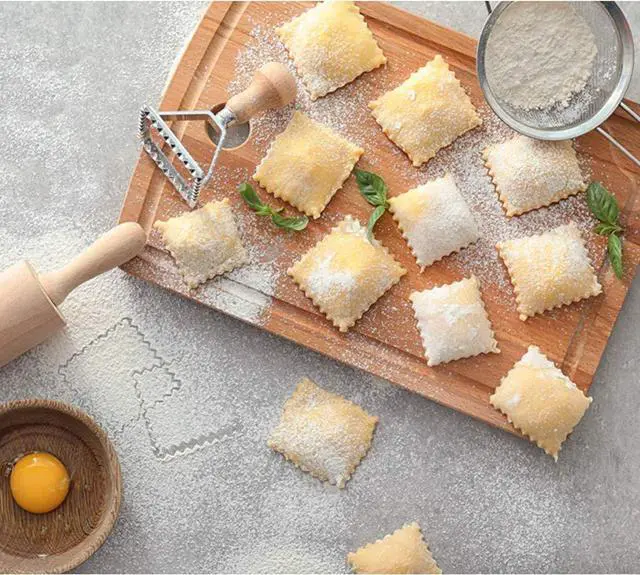 Alt view image 6 of 7 - Ravioli Stamp Maker Cutter with Roller Wheel Set, Mold with Wooden Handle and Fluted Edge, Pasta Press Kitchen Attachment (MF-146)