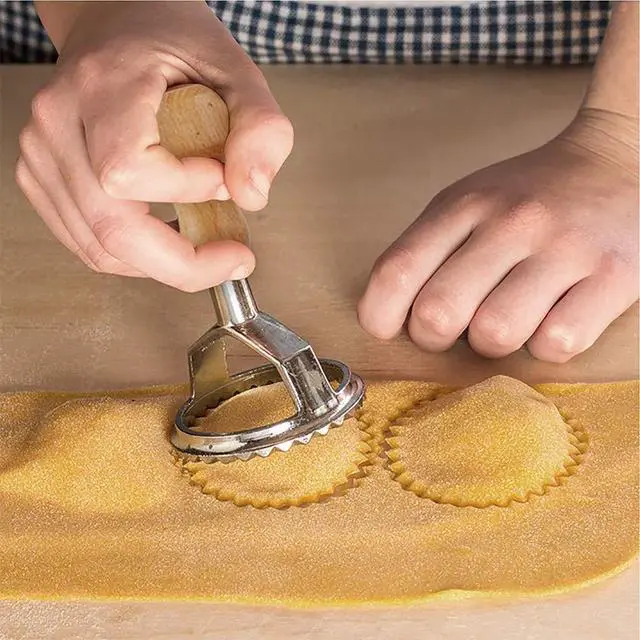 Alt view image 5 of 7 - Ravioli Stamp Maker Cutter with Roller Wheel Set, Mold with Wooden Handle and Fluted Edge, Pasta Press Kitchen Attachment (MF-146)