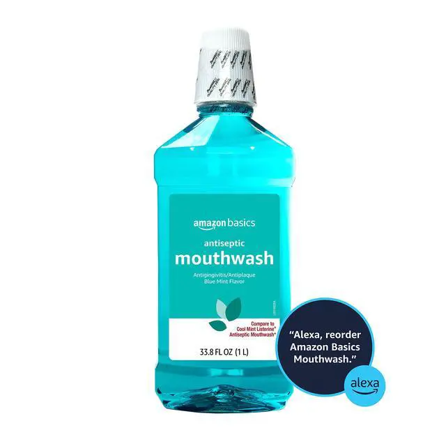 Alt view image 2 of 2 - Antiseptic Mouthwash, Blue Mint, Fights Bad Breath, Plaque and Gingivitis, 1 Liter, 33.8 Fl Oz, 1-Pack (Previously Solimo)