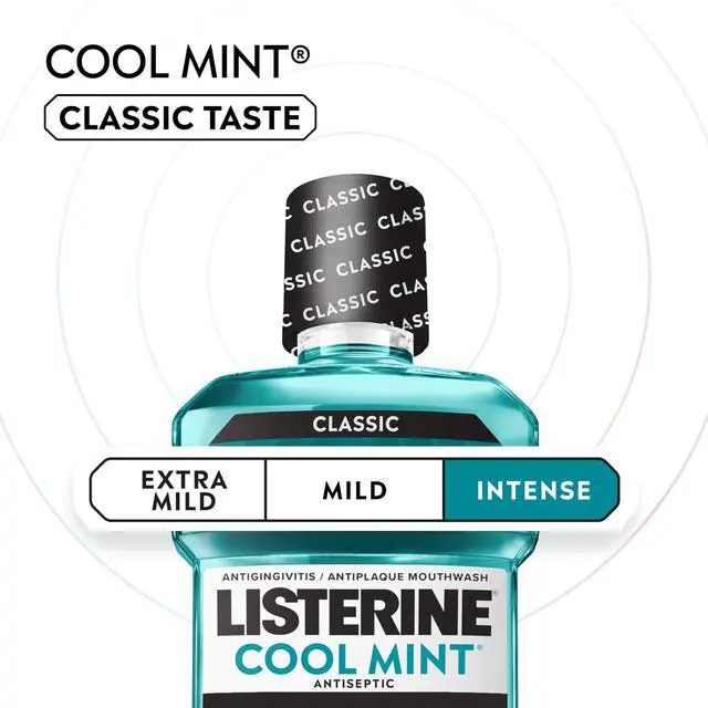 Alt view image 4 of 7 - Cool Mint Intense Antiseptic Mouthwash, Daily Oral Rinse Kills 99.9% of Germs that Cause Bad Breath, Plaque and Gingivitis. for a Fresh, Clean Mouth, Intense Mint Flavor, 250 mL/ 8.5 Fl.Oz.